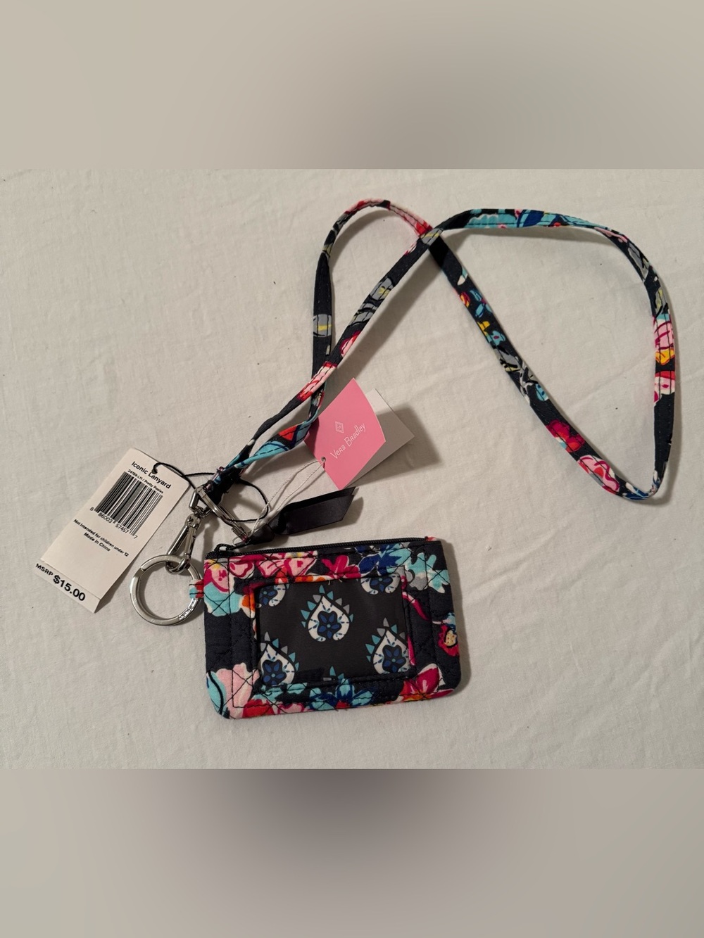 Vera Bradley Multi Floral Quilted Lanyard Cardholder new retired